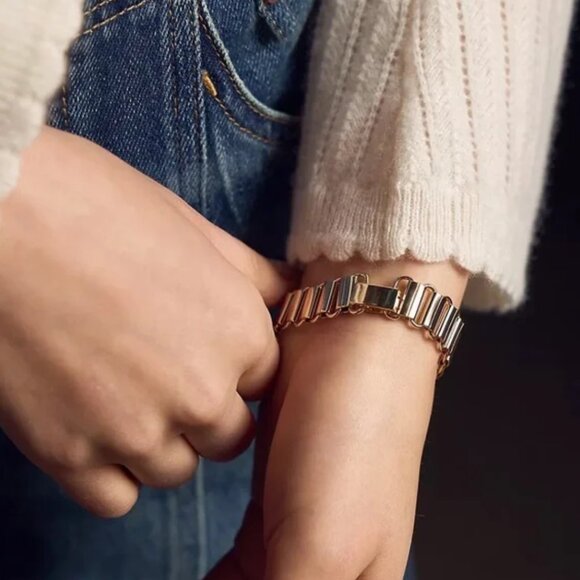 Anthropologie 14K Gold Plated Serefina Ribbon Link Bracelet - Picture 1 of 7